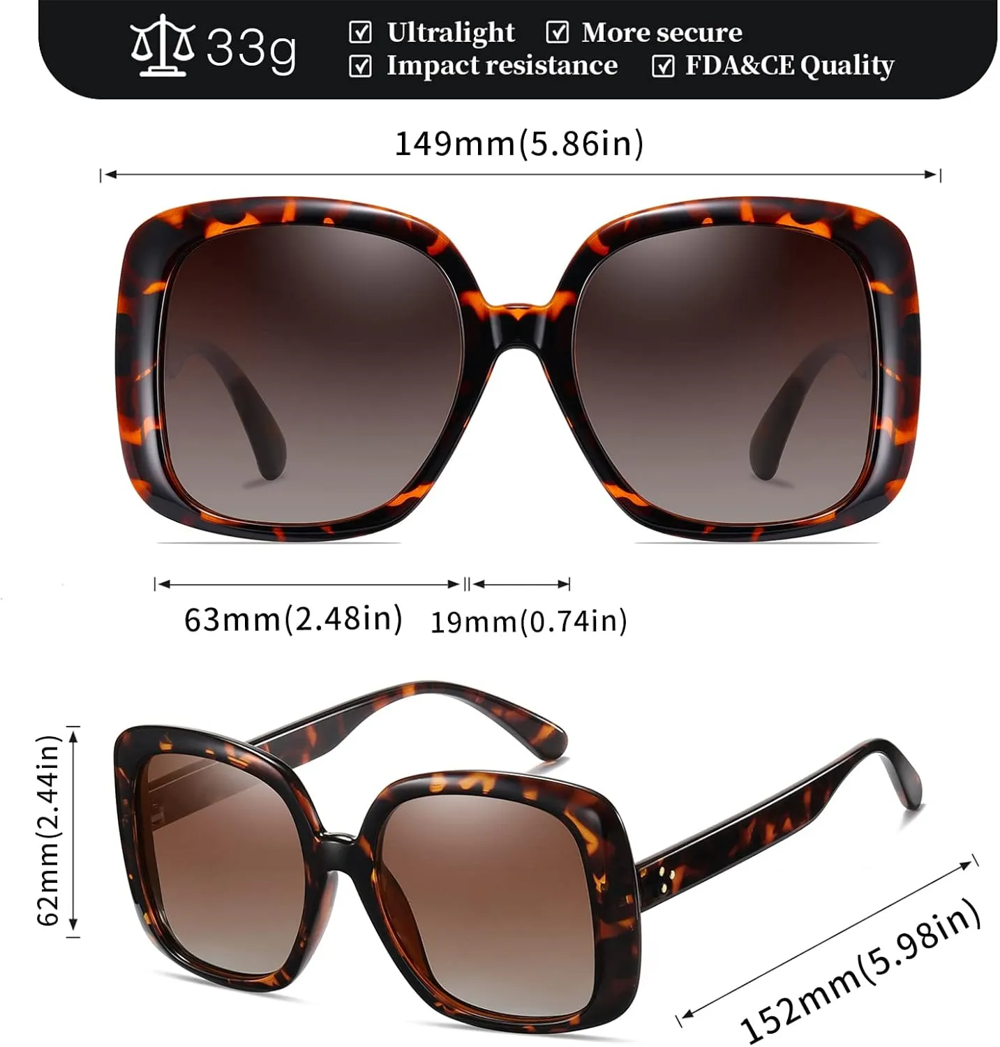 MORESHINE Trendy Oversized Square Polarized Sunglasses Retro Shades for Women UV400 Protection