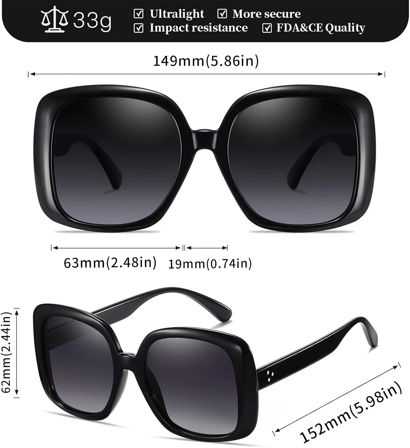 MORESHINE Trendy Oversized Square Polarized Sunglasses Retro Shades for Women UV400 Protection