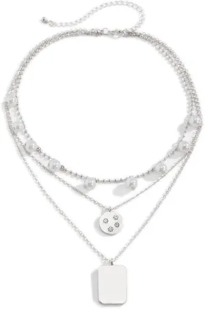 Multi Layered Necklaces for Women, 3 Layering Necklace Silver Lobster Claw White Round Pearl Tassel Multi Layer Chain Design Womens Jewelry