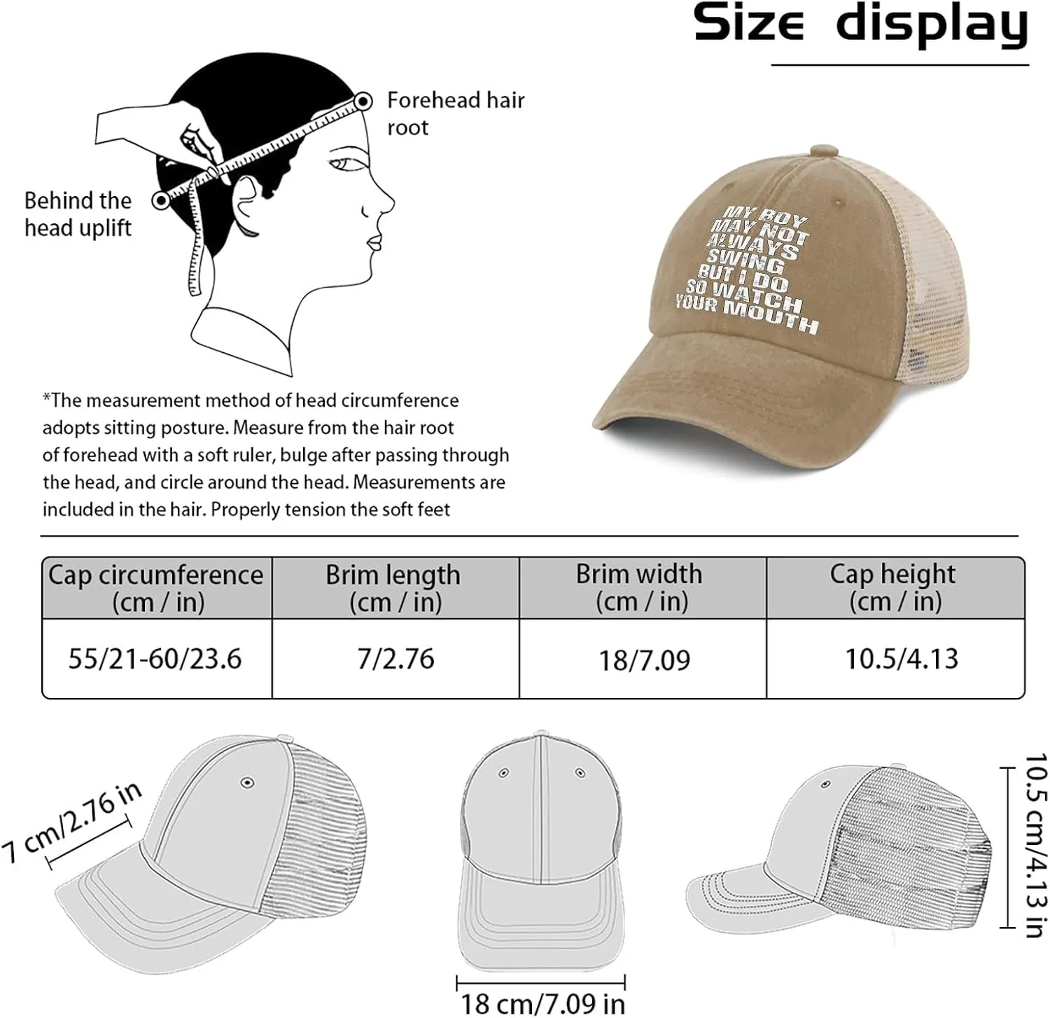 My Boy May Not Always Swingg But I Do So Watches Your Mouth Hat for Women Fashion Running Hats Women AllBlack