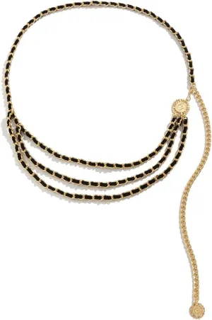 Mycian Chain Belts for Women Waist Chains, Belt Chains Goth Gold Black Alloy Multilayer Flower Tassel 102CM Jewelry for Women Gifts