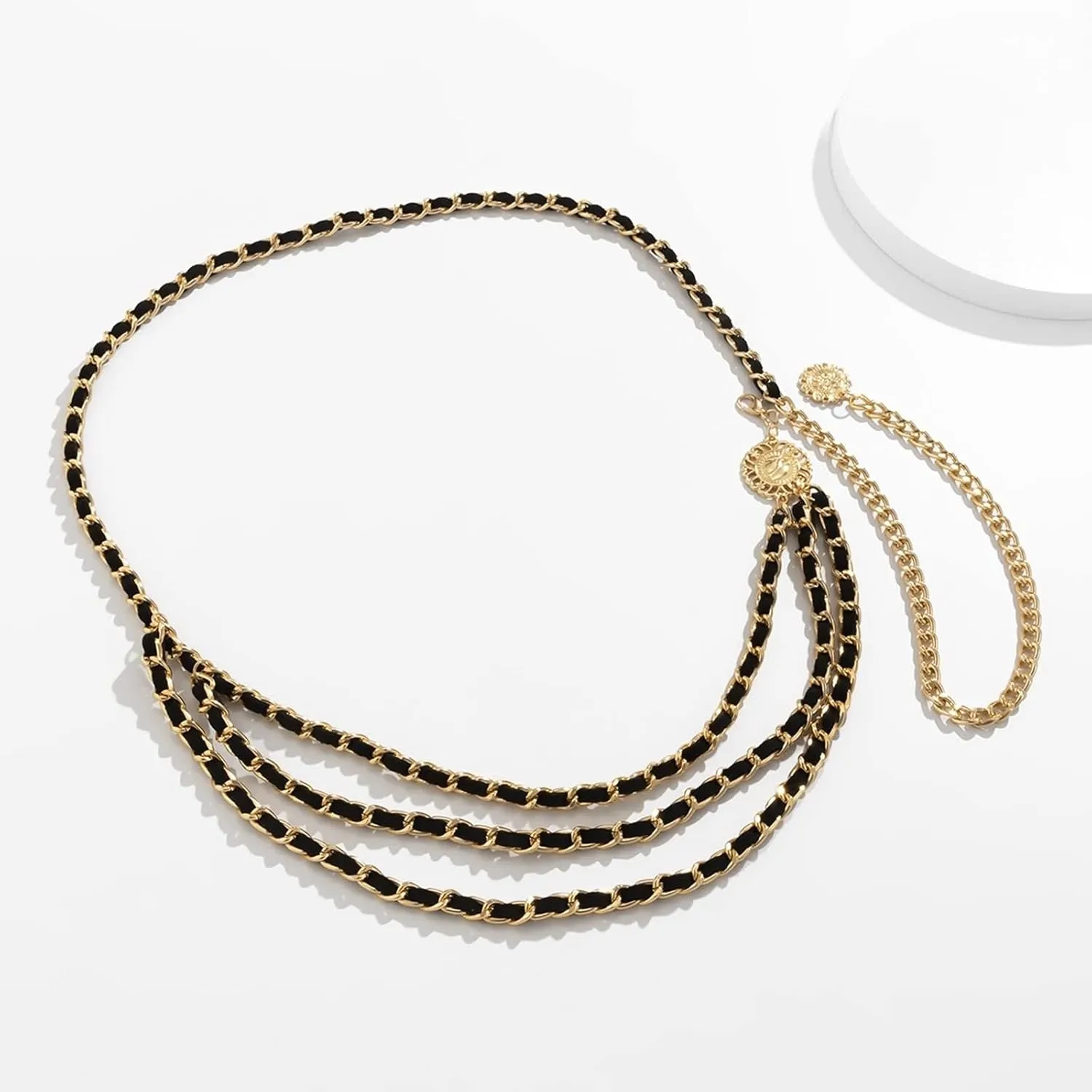 Mycian Chain Belts for Women Waist Chains, Belt Chains Goth Gold Black Alloy Multilayer Flower Tassel 102CM Jewelry for Women Gifts