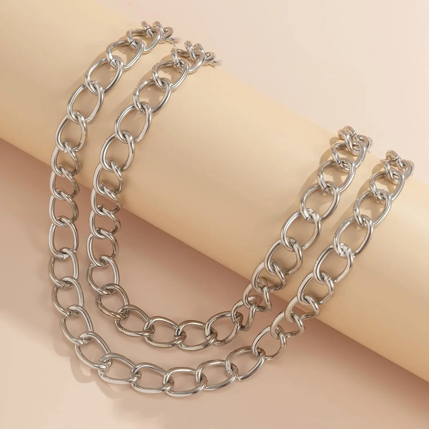 Necklace Layer Sets for Women, Double Layer Necklace 2 Layer Pendant Necklaces Simple Hollow Hip Hop Chain Design Anniversary Womens Jewelry