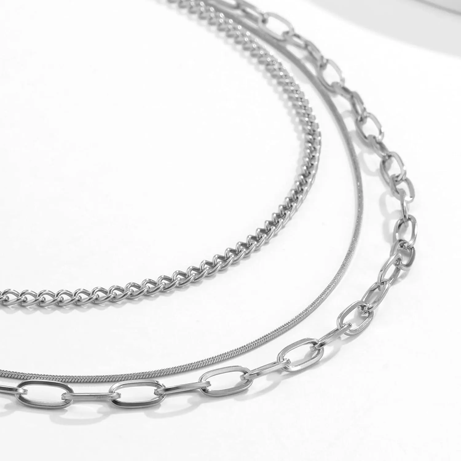 Necklet Layering Necklace, 3 Layer Necklace for Women Pendant Necklaces Simple Thin Snake Chain Design Birthday Jewelry for Mom