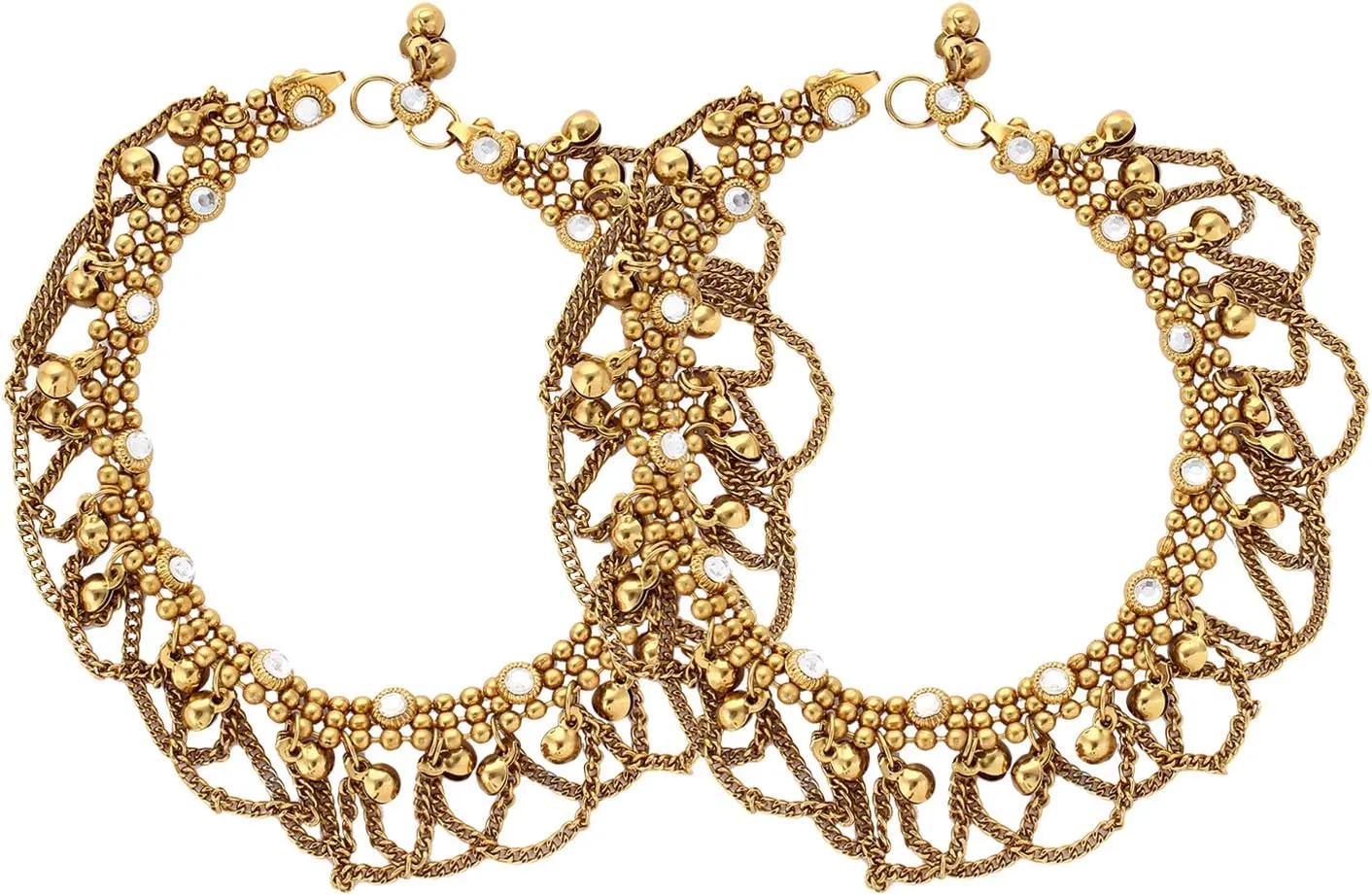 Non Precious Metal Gold Antique Kundan Payal Anklet for Women By Indian Collectible