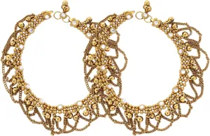 Non Precious Metal Gold Antique Kundan Payal Anklet for Women By Indian Collectible