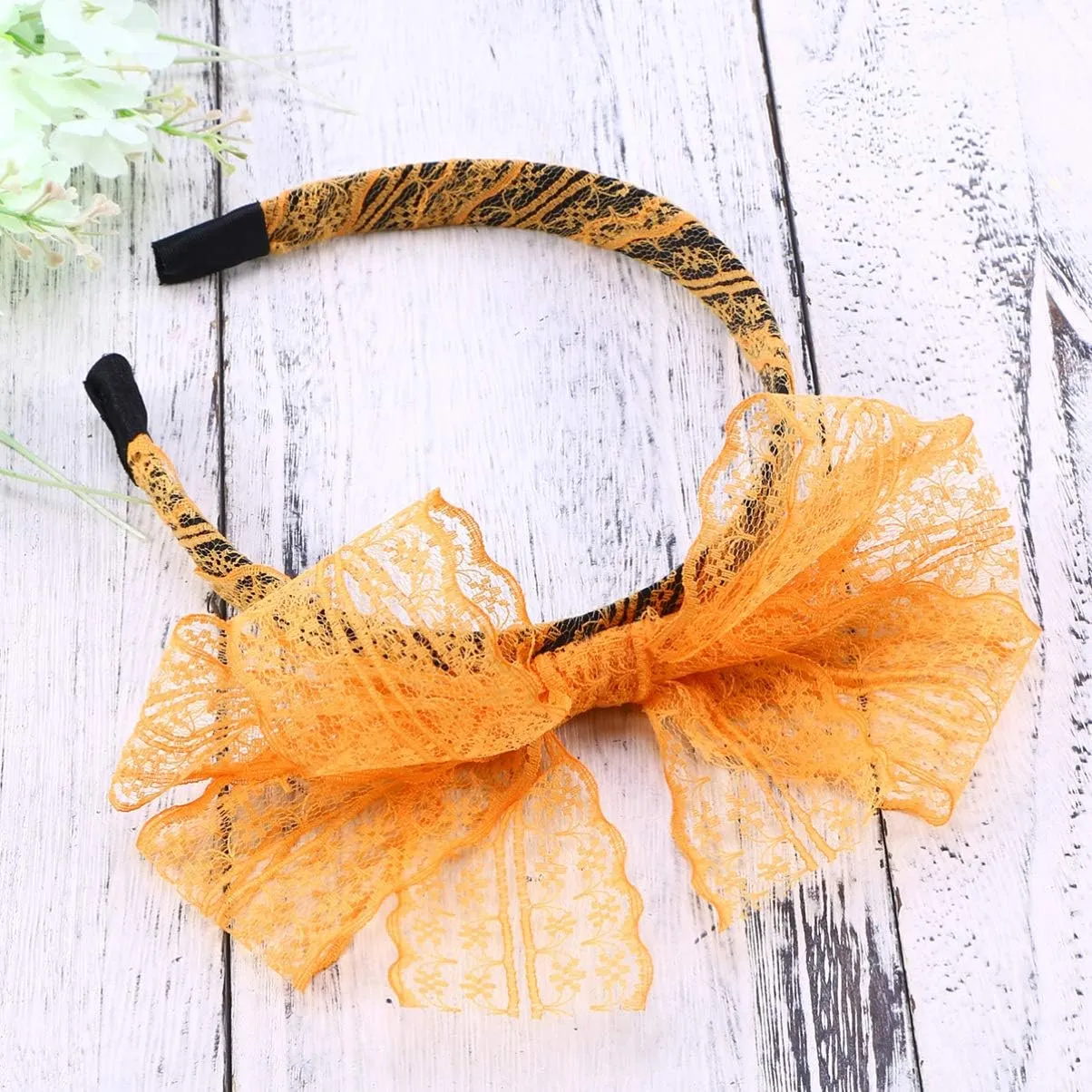 NUOBESTY 80s Lace Headband Neon Earrings Fishnet Gloves 80s Party Accessory Set (Orange)