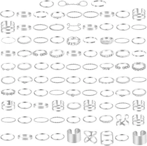 ONESING 93-109 Pcs Knuckle Rings for Women Stackable Rings Sets Girls Bohemian Retro Vintage Joint Finger Gold and Sliver Rings Set for Women Men Hollow Carved Flowers