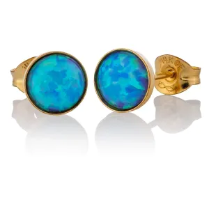 Opal Earrings - 6mm Stud Earrings - Minimalist Opal Stud Fashion Earrings for Women (Gold - Light Blue Round Opal)