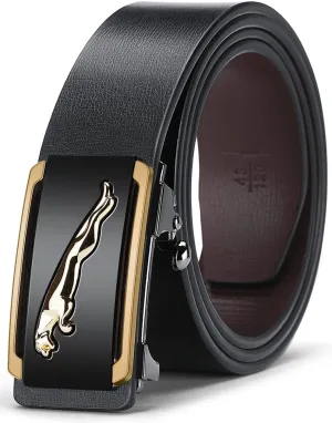 Oyifan Black Leather Belts for Men Dress Casual Ratchet Belt, Cut To Fit, Gift Box