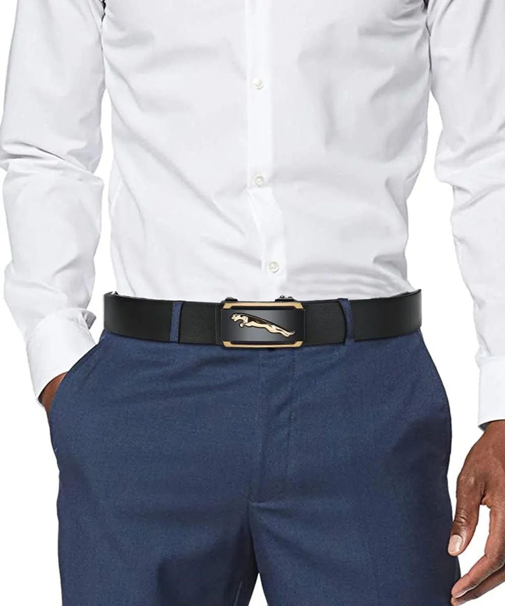 Oyifan Black Leather Belts for Men Dress Casual Ratchet Belt, Cut To Fit, Gift Box