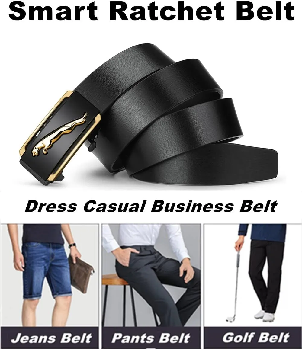 Oyifan Black Leather Belts for Men Dress Casual Ratchet Belt, Cut To Fit, Gift Box
