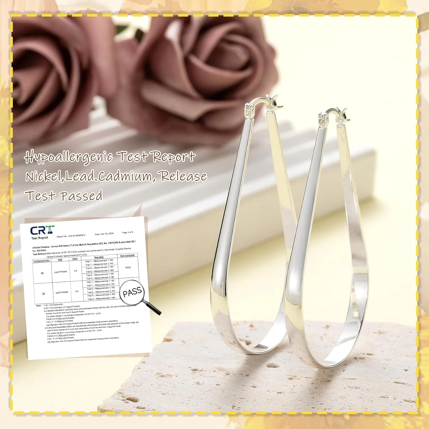 PABBEU S925 Sterling Silver Hoop Earrings Lightweight Oval Silver Hoop Earrings for Women Hypoallergenic 14k Gold Plated Hoops Earring Large Gold Hoops Earring for Women Gift (Inner Diameter：27/34/36/45mm)