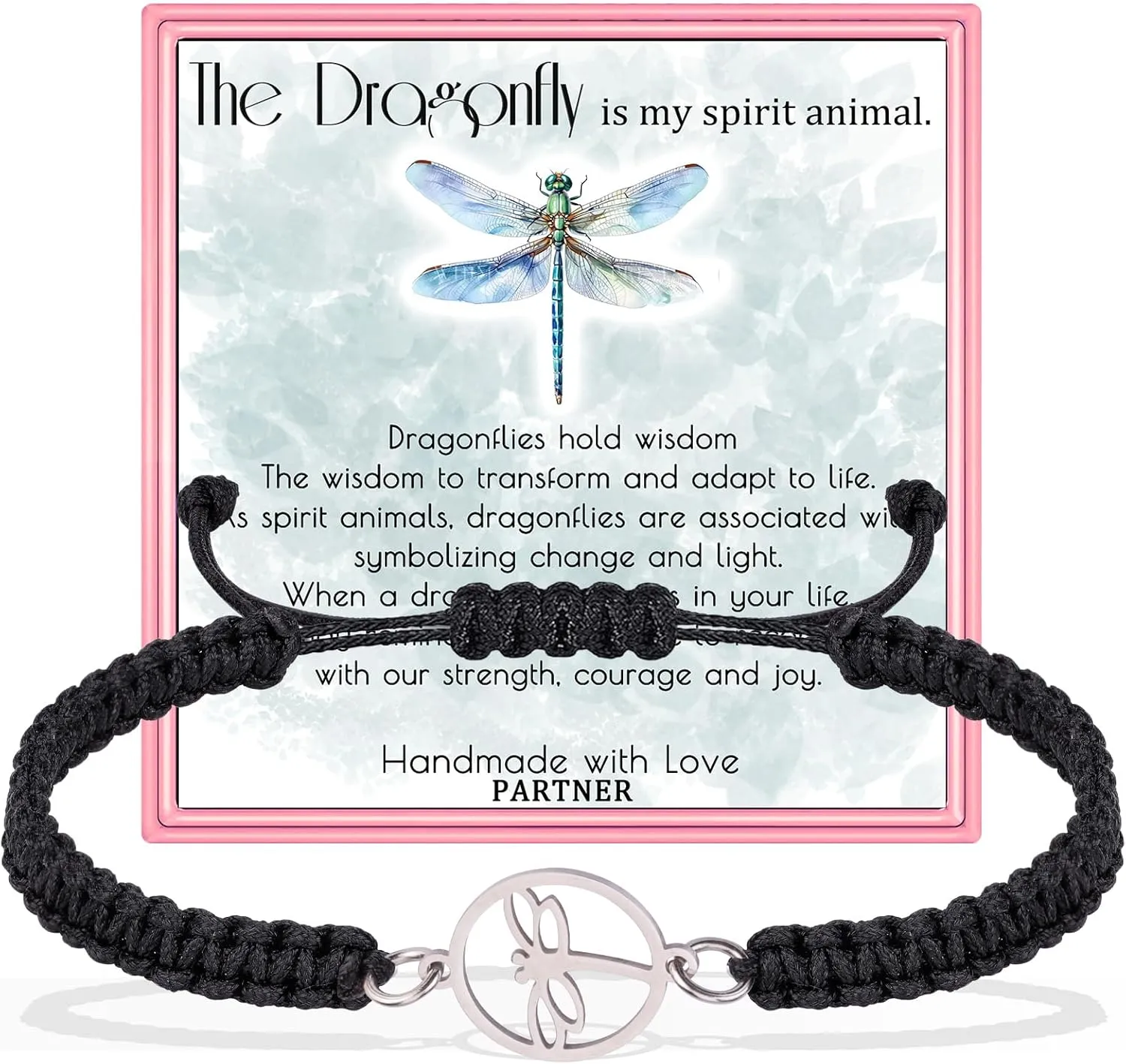 PARTNER Dragonfly Braided Bracelet for Women - Dragonfly Charm Bracelets for Animal Lovers