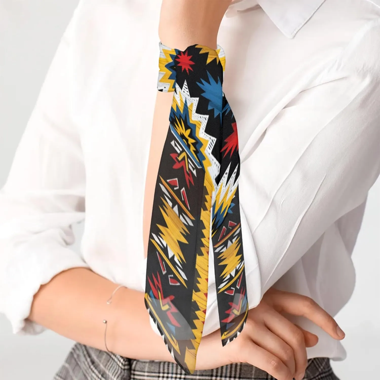 Pattern Colorful Aztec Silk Scarf for Women 23.6x23.6" Satin Head Scarf