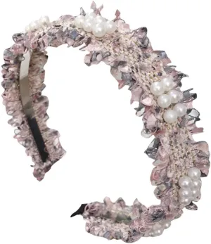 Pearl Beaded Headbands for Women Beaded Hair Hoops Weave Narrow Hair Bands Hair Accessories (A, One Size)