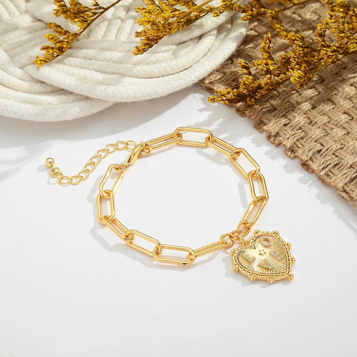 Pearl Bracelets For Women Gold Plated Chain Link Bracelets Bow Heart Charm Bracelets