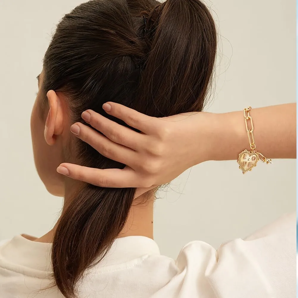 Pearl Bracelets For Women Gold Plated Chain Link Bracelets Bow Heart Charm Bracelets