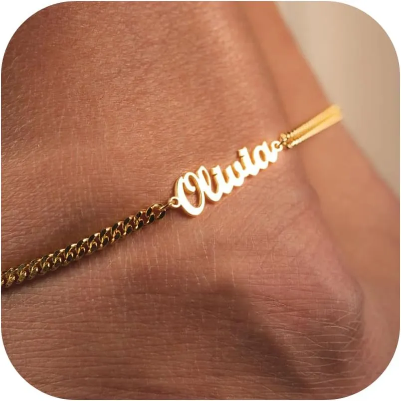 Personalized Ankle Bracelet for Women, 18K Gold Plated Name Anklet, Custom Beach Anklet Bracelets Jewelry Gift