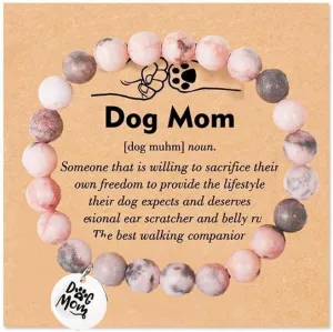 Pingyongchang Dog Mom Charm Bracelets - Natural Stone Dog Lover Gift Idea for Women
