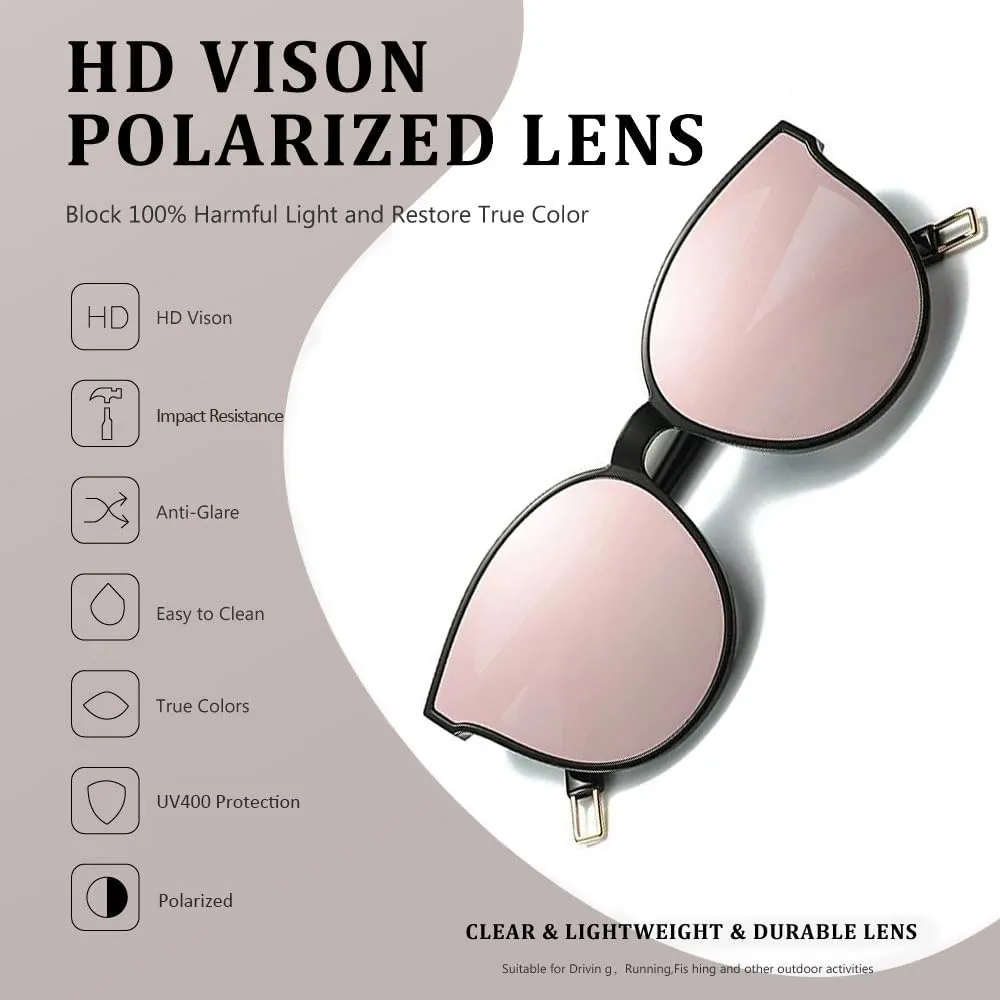 Polarized Oversized Sunglasses for Women Men Trendy Cateye Sun Glassses Retro Large Frame Shades Black