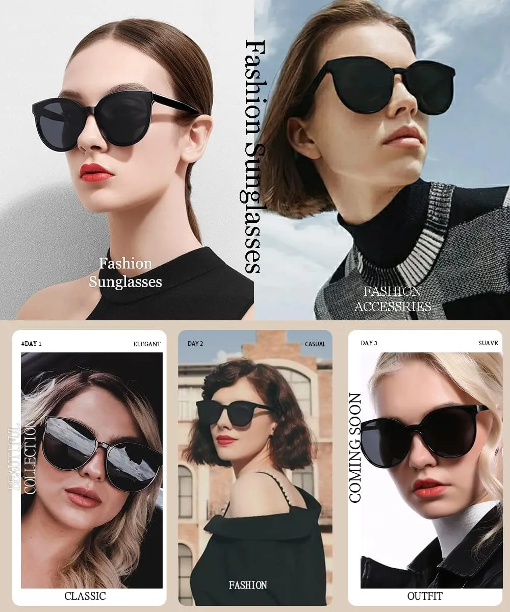 Polarized Oversized Sunglasses for Women Men Trendy Cateye Sun Glassses Retro Large Frame Shades Black