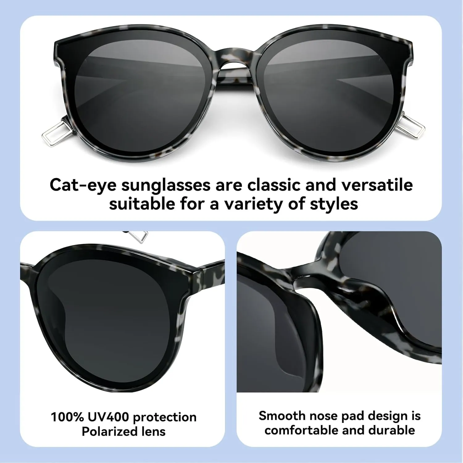 Polarized Oversized Sunglasses for Women Men Trendy Cateye Sun Glassses Retro Large Frame Shades Black