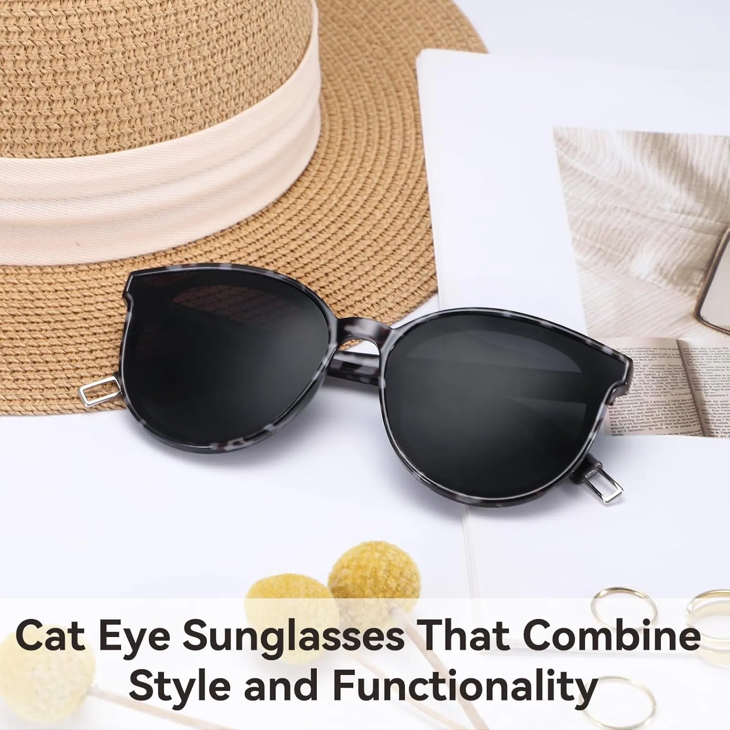 Polarized Oversized Sunglasses for Women Men Trendy Cateye Sun Glassses Retro Large Frame Shades Black