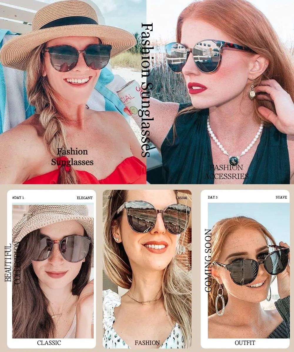 Polarized Oversized Sunglasses for Women Men Trendy Cateye Sun Glassses Retro Large Frame Shades Black