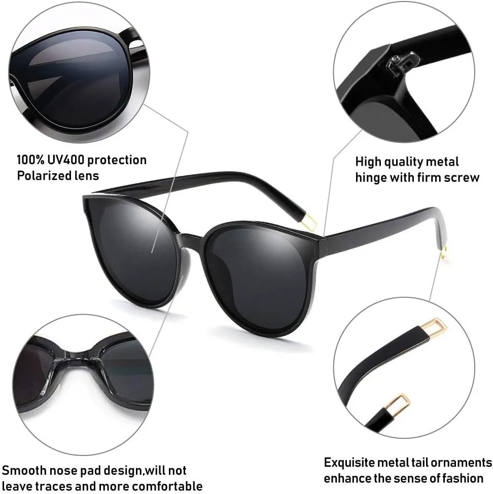 Polarized Oversized Sunglasses for Women Men Trendy Cateye Sun Glassses Retro Large Frame Shades Black