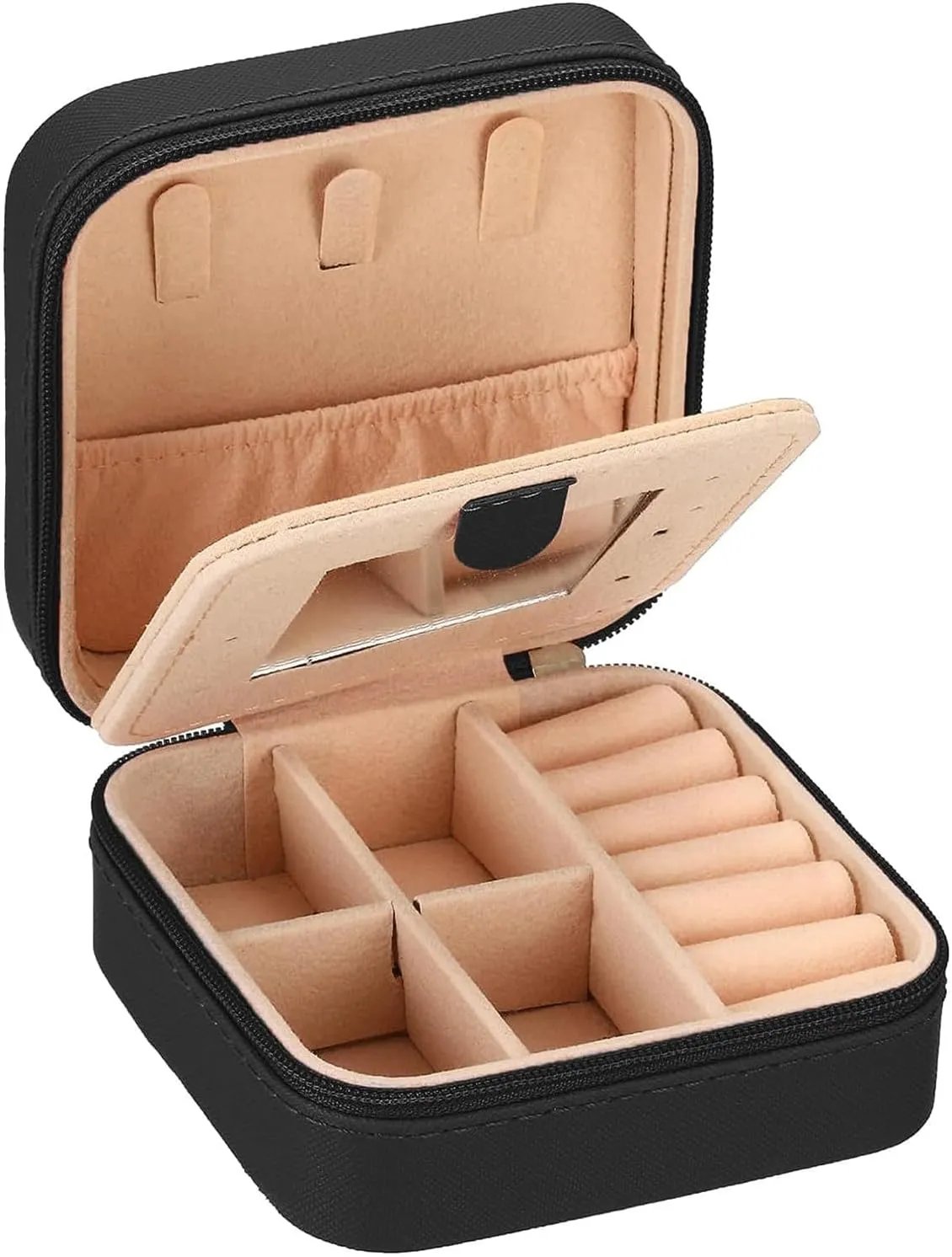 Portable Jewelry Box Travel Jewelry Case With Mirror Square Jewelry Organizer Box Small Jewelry Storage Box For Rings Earring (E)