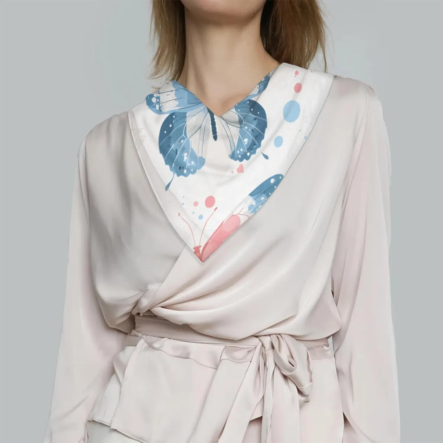 Pretty Butterfly Silk Scarf for Women 23.6x23.6" Satin Head Scarf