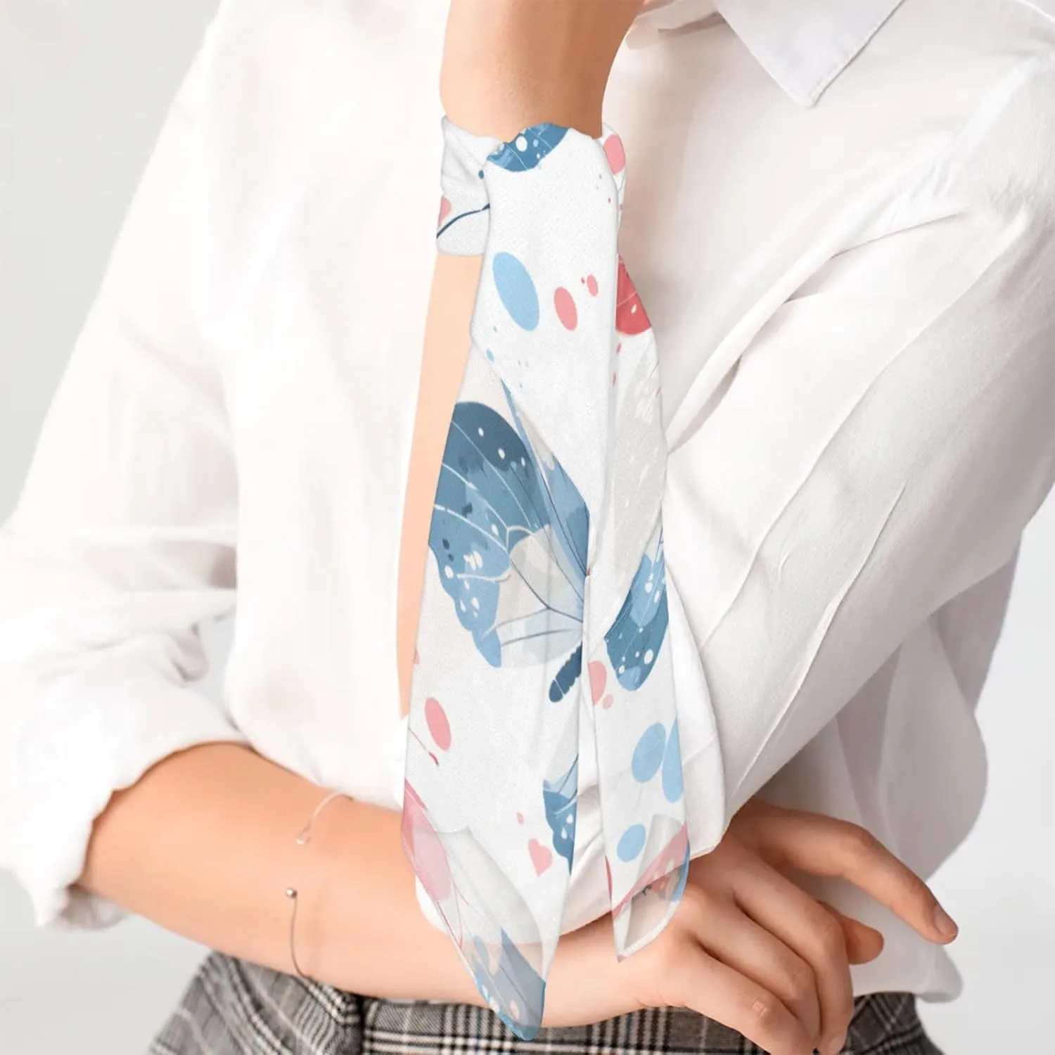 Pretty Butterfly Silk Scarf for Women 23.6x23.6" Satin Head Scarf