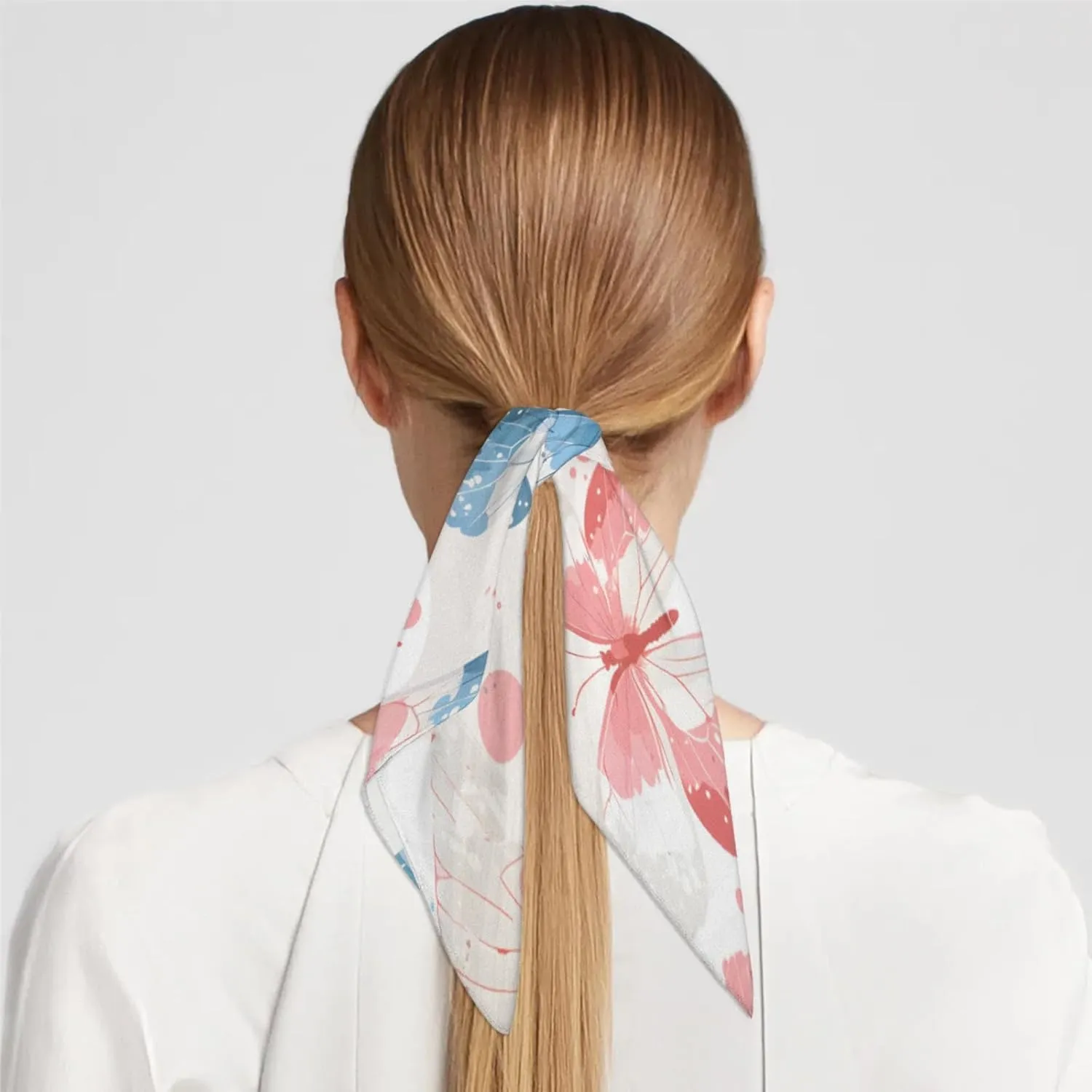 Pretty Butterfly Silk Scarf for Women 23.6x23.6" Satin Head Scarf