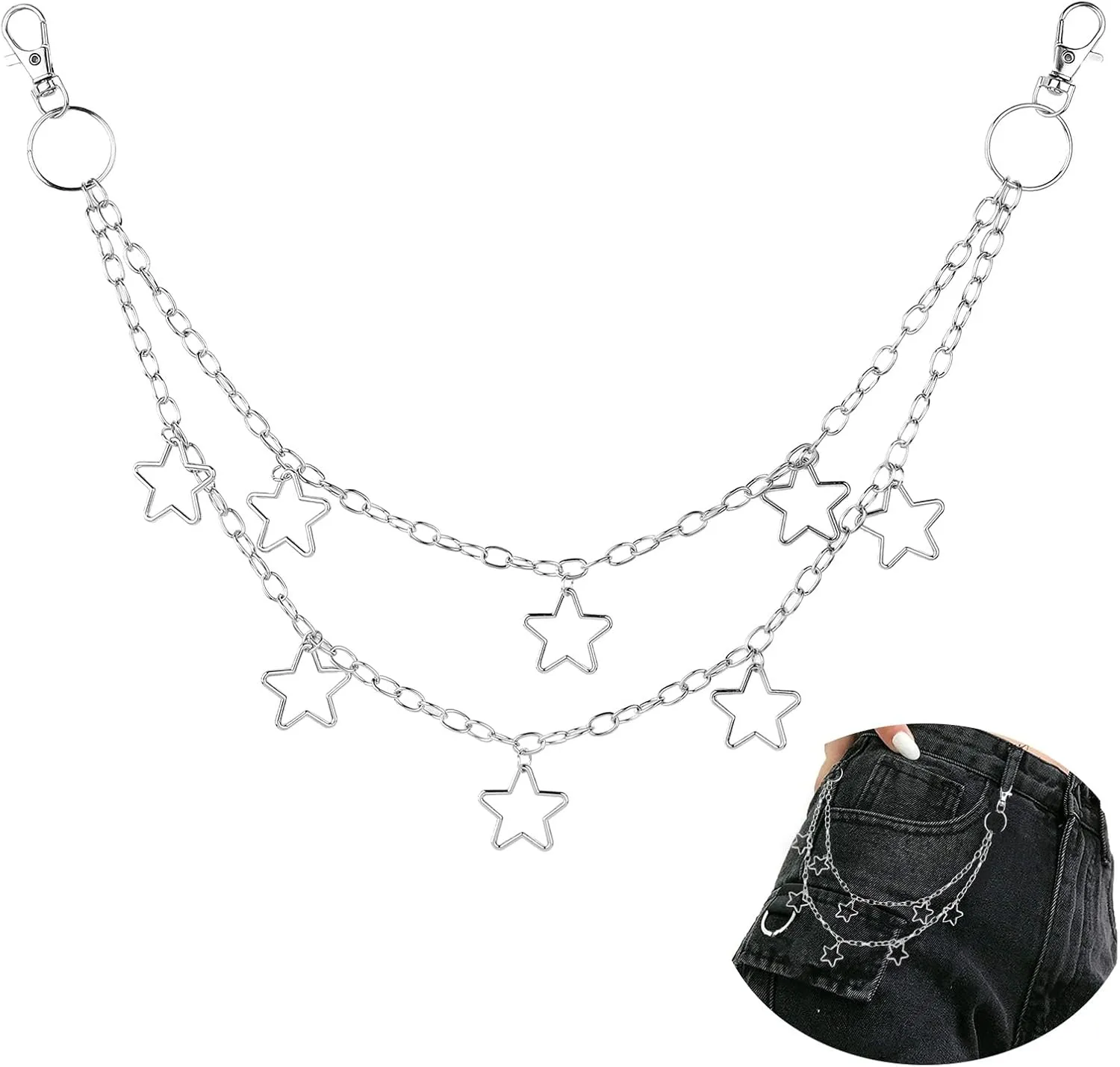 Punk Pants Chain Silver Pants Pocket Chain Wallet Chains,Goth Jean Chains,Chain Belts for Women Jean Chains for Men