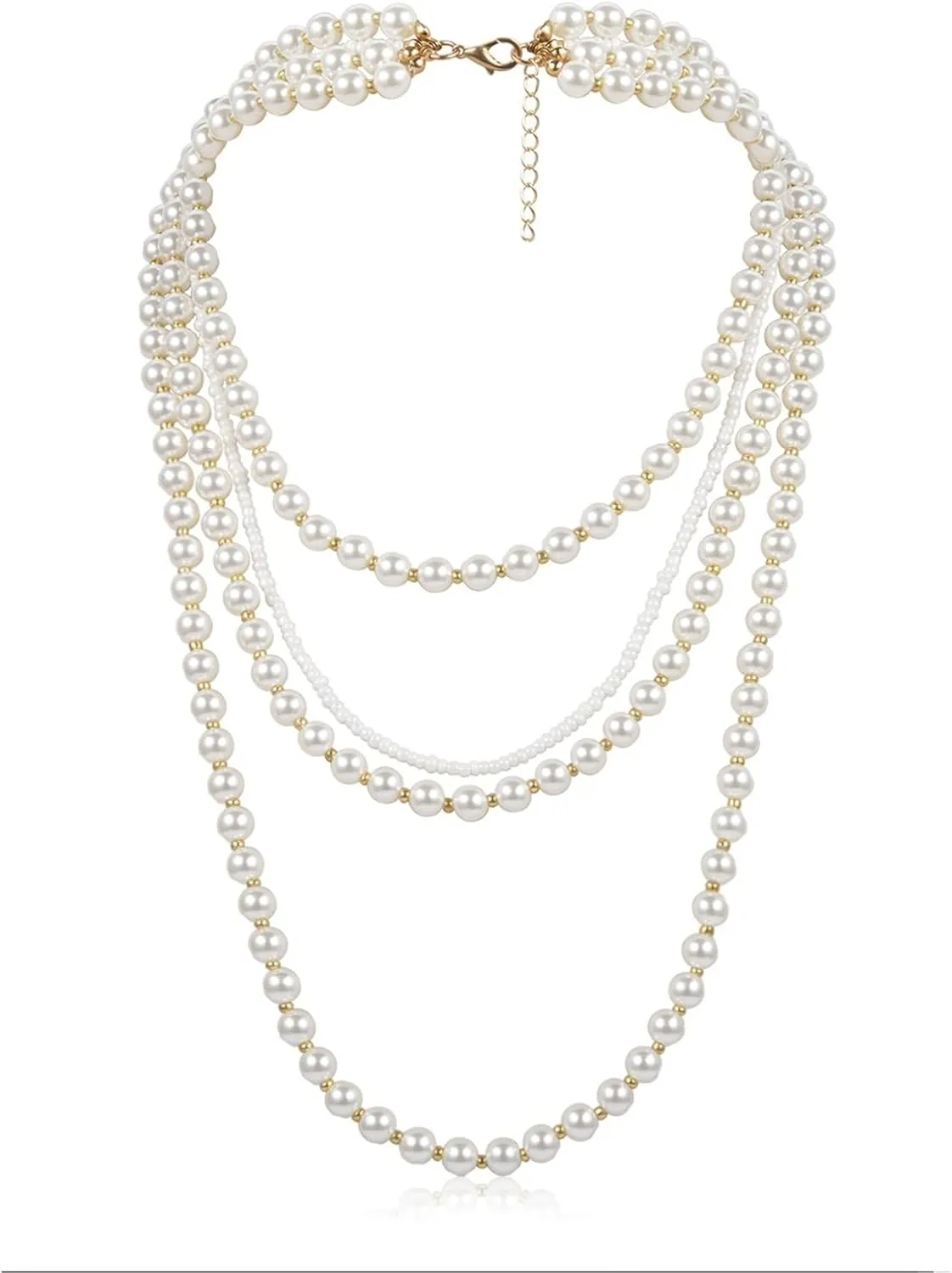 Quality Layered Necklaces for Women, Women Necklace Chain 4 Layer Gold Lobster Claw White Round Pearl Chain Design Sister Gifts from Sisters