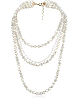 Quality Layered Necklaces for Women, Women Necklace Chain 4 Layer Gold Lobster Claw White Round Pearl Chain Design Sister Gifts from Sisters