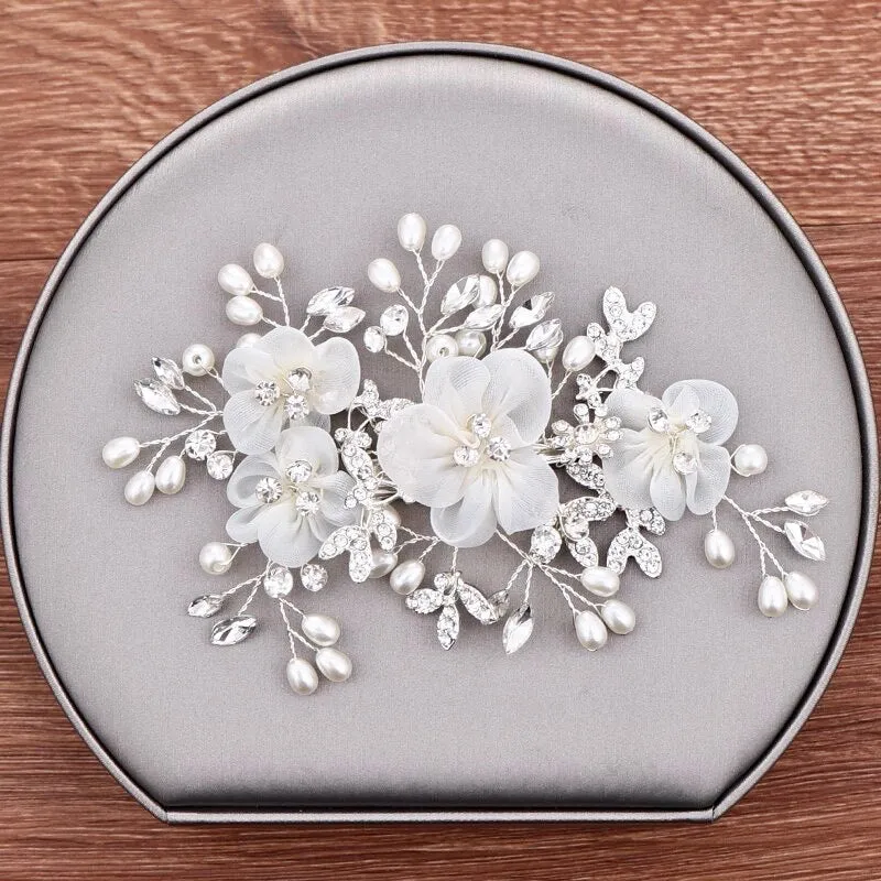 "Danielle" - Silver Pearl and Crystal Bridal Hair Comb/Clip