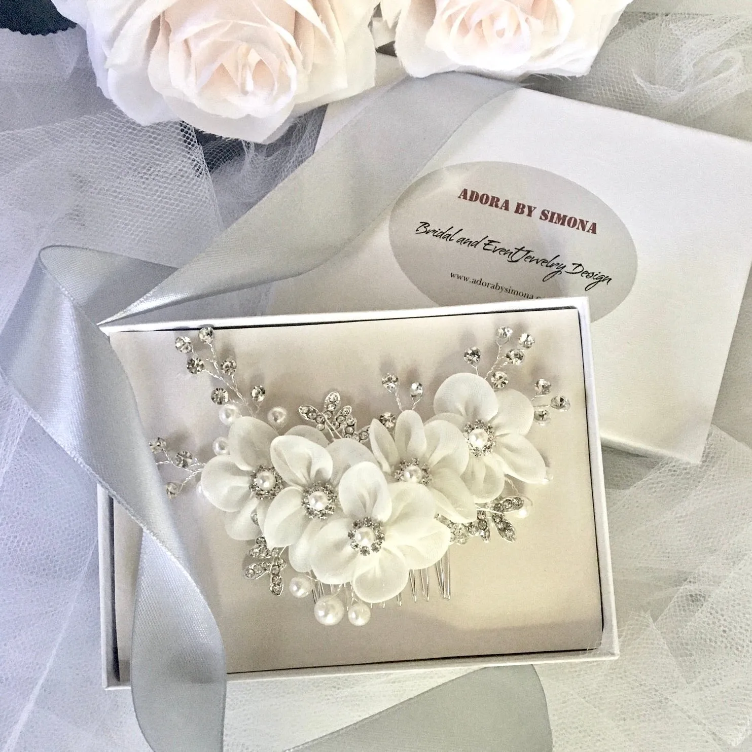 "Danielle" - Silver Pearl and Crystal Bridal Hair Comb/Clip