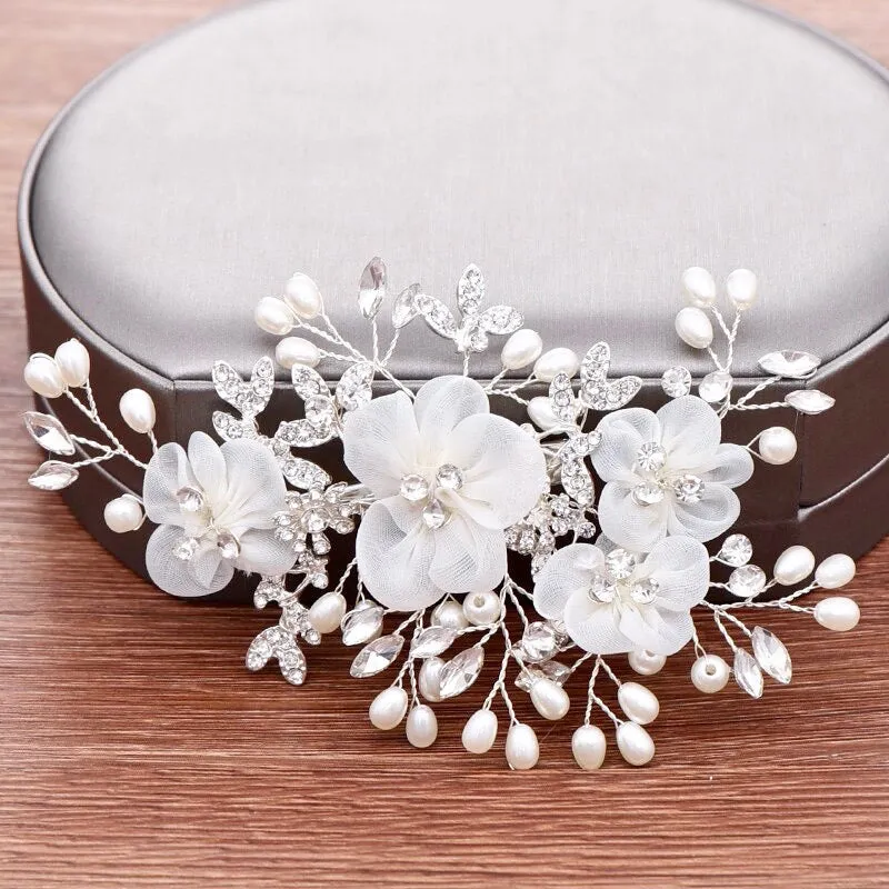 "Danielle" - Silver Pearl and Crystal Bridal Hair Comb/Clip
