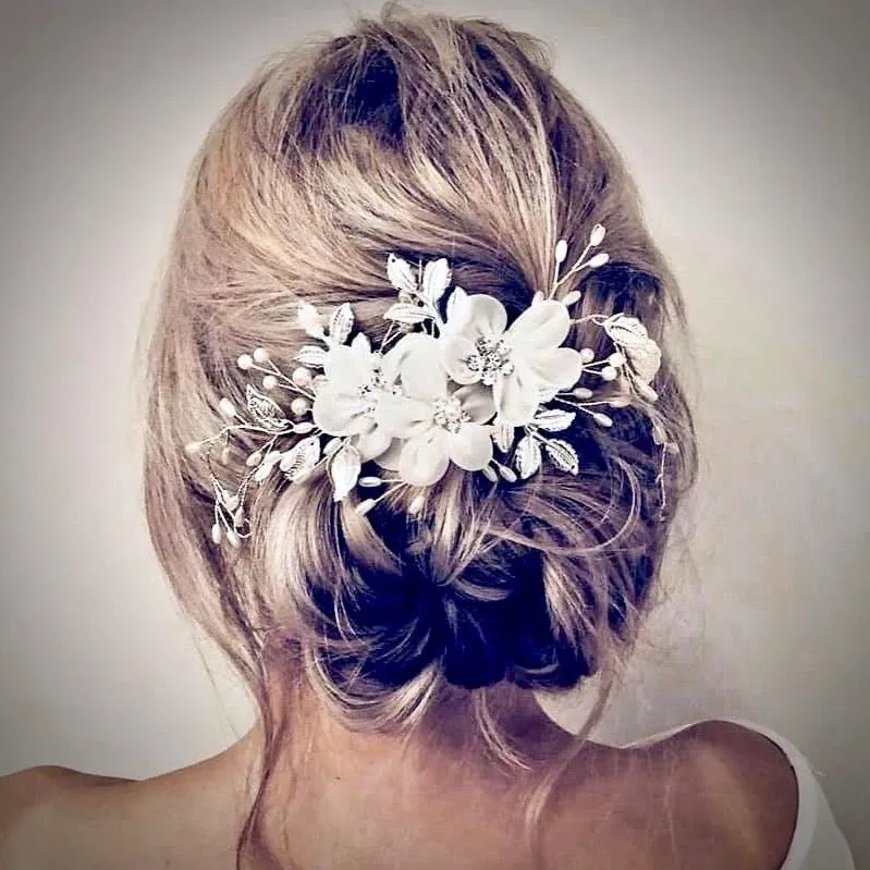 "Danielle" - Silver Pearl and Crystal Bridal Hair Comb/Clip