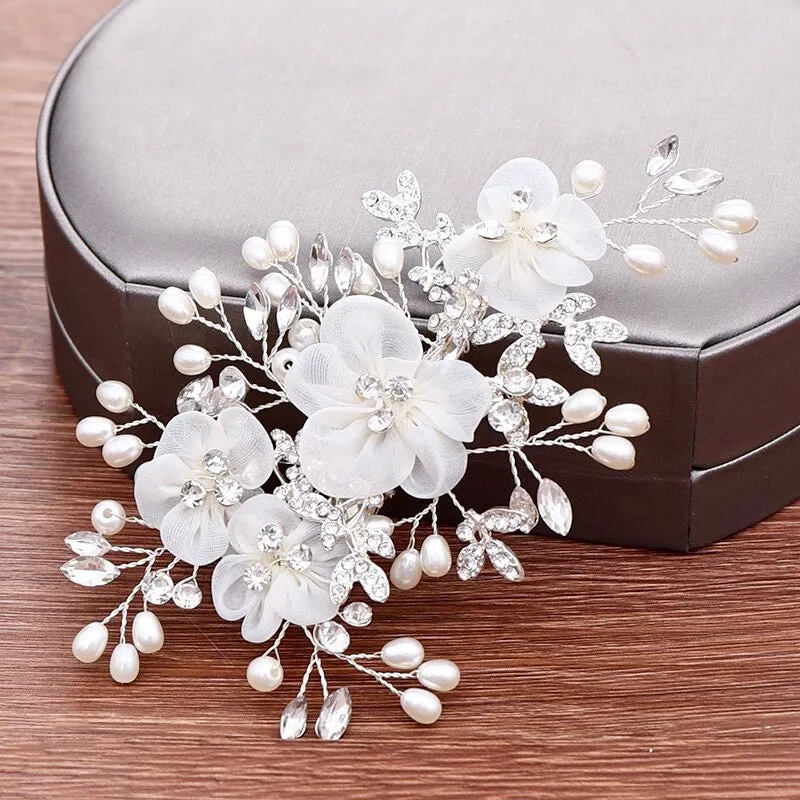 "Danielle" - Silver Pearl and Crystal Bridal Hair Comb/Clip