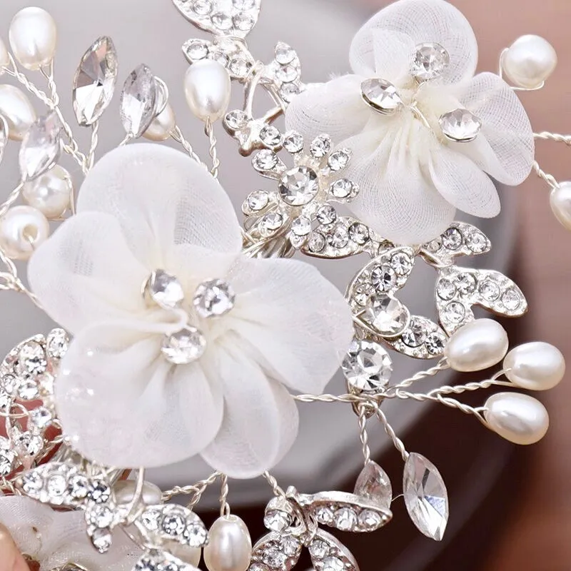 "Danielle" - Silver Pearl and Crystal Bridal Hair Comb/Clip
