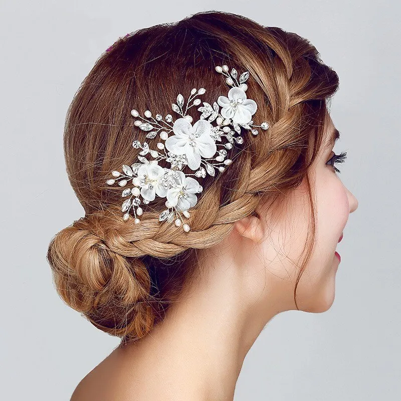 "Danielle" - Silver Pearl and Crystal Bridal Hair Comb/Clip