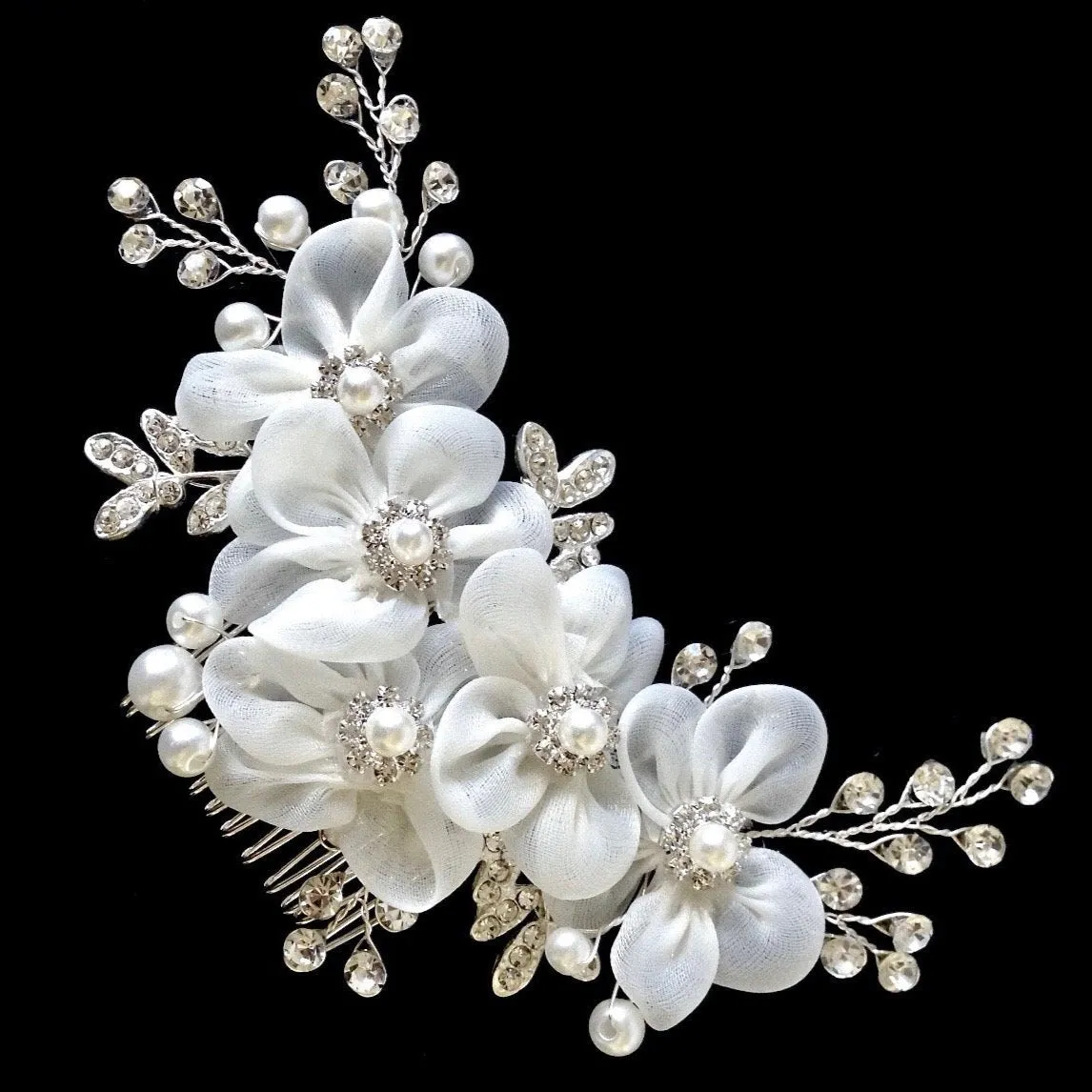 "Danielle" - Silver Pearl and Crystal Bridal Hair Comb/Clip