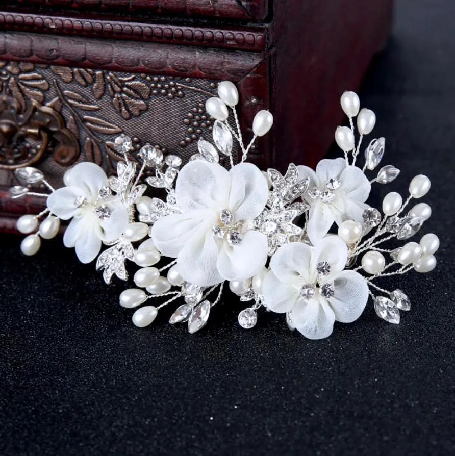 "Danielle" - Silver Pearl and Crystal Bridal Hair Comb/Clip