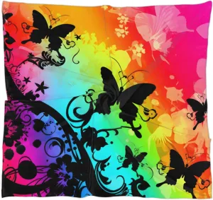 Rainbow Butterflies Silk Scarf for Women 23.6x23.6" Satin Head Scarf