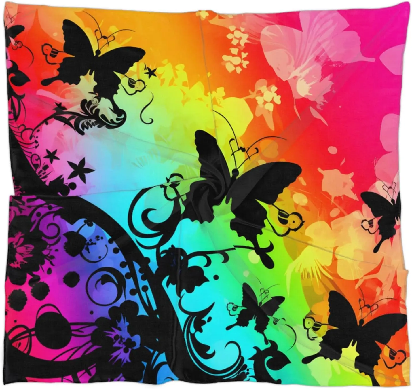 Rainbow Butterflies Silk Scarf for Women 23.6x23.6" Satin Head Scarf