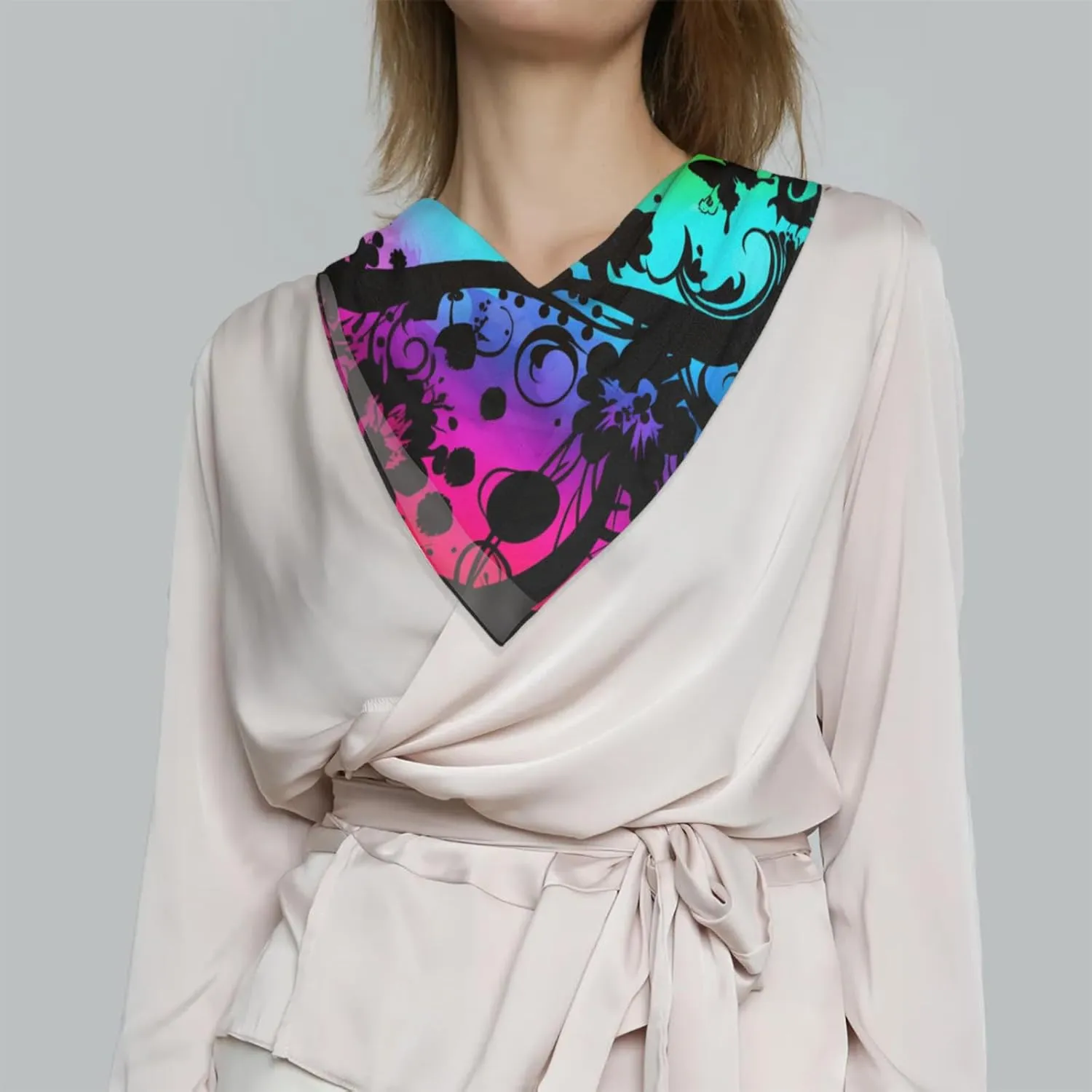 Rainbow Butterflies Silk Scarf for Women 23.6x23.6" Satin Head Scarf