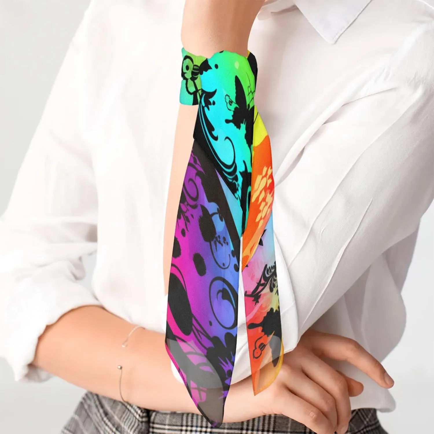 Rainbow Butterflies Silk Scarf for Women 23.6x23.6" Satin Head Scarf